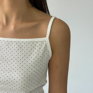 Summer Dot Ribbed Sleeveless Inner Square Neck Strappy Top
