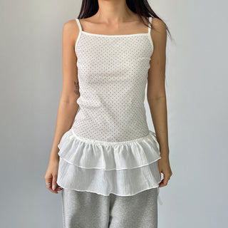 Summer Dot Ribbed Sleeveless Inner Square Neck Strappy Top