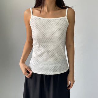 Summer Dot Ribbed Sleeveless Inner Square Neck Strappy Top