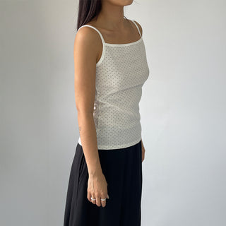 Summer Dot Ribbed Sleeveless Inner Square Neck Strappy Top