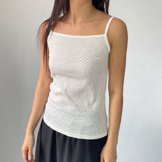 Summer Dot Ribbed Sleeveless Inner Square Neck Strappy Top