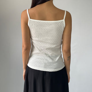 Summer Dot Ribbed Sleeveless Inner Square Neck Strappy Top