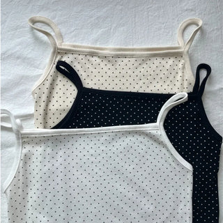 Summer Dot Ribbed Sleeveless Inner Square Neck Strappy Top