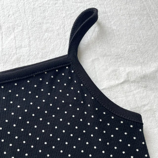 Summer Dot Ribbed Sleeveless Inner Square Neck Strappy Top