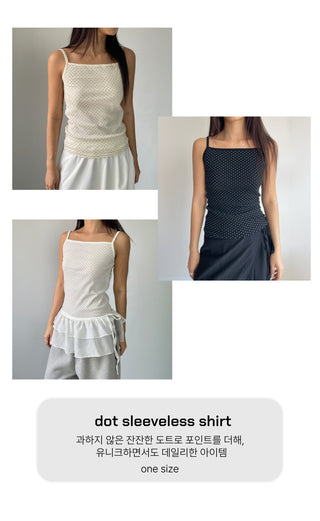 Summer Dot Ribbed Sleeveless Inner Square Neck Strappy Top