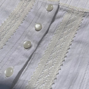Square Neck Lace Punched Puff Summer Short Sleeve Blouse