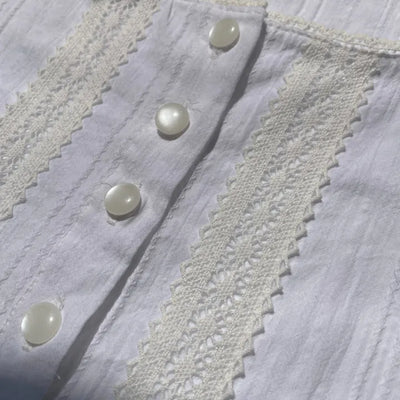 Square Neck Lace Punched Puff Summer Short Sleeve Blouse