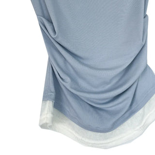 Color-block Layered Off-shoulder Shoulder Cutout Shirred Rayon Short Sleeve T-shirt