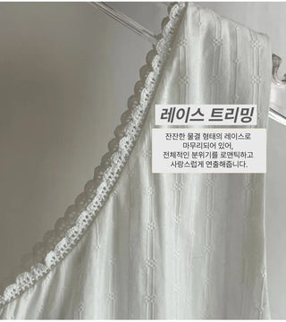 V-neck Lace Punching Frill Shirring Ribbon Mini Dress