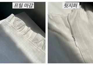 V-neck Lace Punching Frill Shirring Ribbon Mini Dress