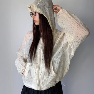 Dot See-through Thin Hoodie Rainy Season Zip-up Summer Hoodie Windbreaker