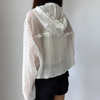 Dot See-through Thin Hoodie Rainy Season Zip-up Summer Hoodie Windbreaker
