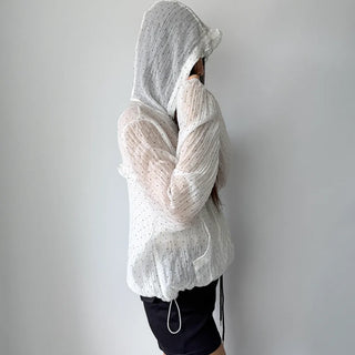 Dot See-through Thin Hoodie Rainy Season Zip-up Summer Hoodie Windbreaker