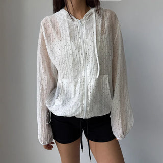 Dot See-through Thin Hoodie Rainy Season Zip-up Summer Hoodie Windbreaker