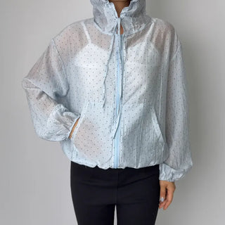Dot See-through Thin Hoodie Rainy Season Zip-up Summer Hoodie Windbreaker