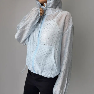 Dot See-through Thin Hoodie Rainy Season Zip-up Summer Hoodie Windbreaker