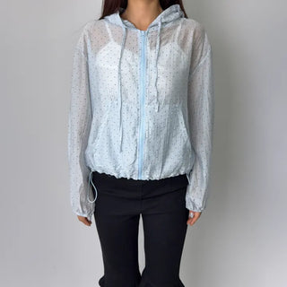Dot See-through Thin Hoodie Rainy Season Zip-up Summer Hoodie Windbreaker