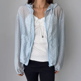 Dot See-through Thin Hoodie Rainy Season Zip-up Summer Hoodie Windbreaker