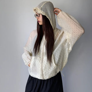 Dot See-through Thin Hoodie Rainy Season Zip-up Summer Hoodie Windbreaker