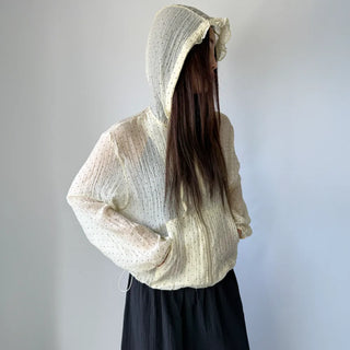 Dot See-through Thin Hoodie Rainy Season Zip-up Summer Hoodie Windbreaker
