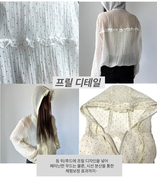 Dot See-through Thin Hoodie Rainy Season Zip-up Summer Hoodie Windbreaker