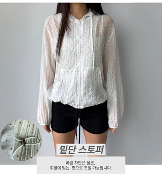 Dot See-through Thin Hoodie Rainy Season Zip-up Summer Hoodie Windbreaker