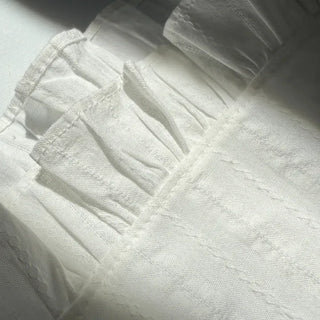 Lace Embroidered Punched Frill A-Line Cotton Elastic Waist Long Skirt