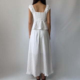 Lace Embroidered Punched Frill A-Line Cotton Elastic Waist Long Skirt