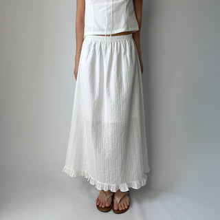 Lace Embroidered Punched Frill A-Line Cotton Elastic Waist Long Skirt