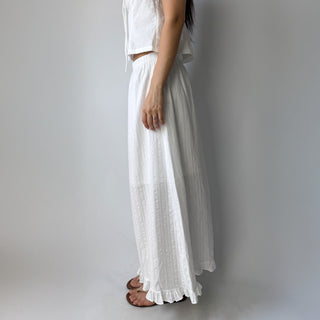 Lace Embroidered Punched Frill A-Line Cotton Elastic Waist Long Skirt