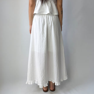 Lace Embroidered Punched Frill A-Line Cotton Elastic Waist Long Skirt