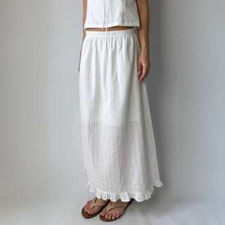 Lace Embroidered Punched Frill A-Line Cotton Elastic Waist Long Skirt