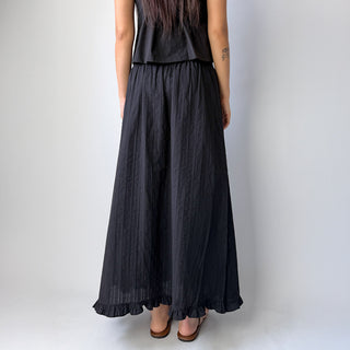 Lace Embroidered Punched Frill A-Line Cotton Elastic Waist Long Skirt