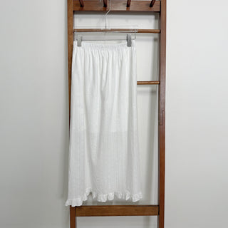 Lace Embroidered Punched Frill A-Line Cotton Elastic Waist Long Skirt