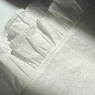 Lace Embroidered Punched Frill A-Line Cotton Elastic Waist Long Skirt