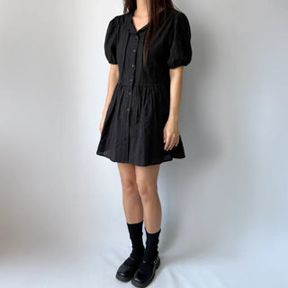 Lace Embroidered Puff Summer Short Sleeve Mini Dress