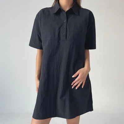 Summer Crinkly Anorak Midi Shirt Dress