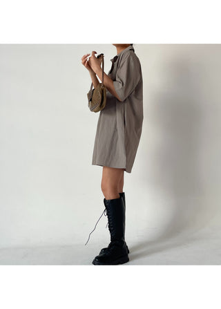 Summer Crinkly Anorak Midi Shirt Dress