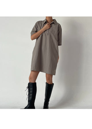 Summer Crinkly Anorak Midi Shirt Dress