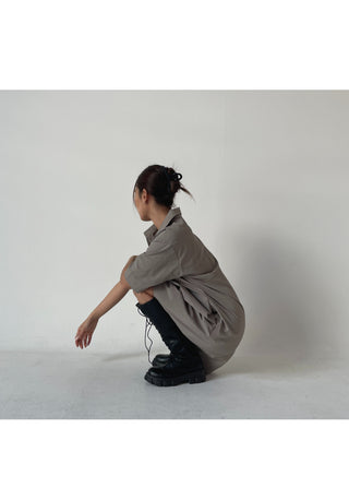 Summer Crinkly Anorak Midi Shirt Dress