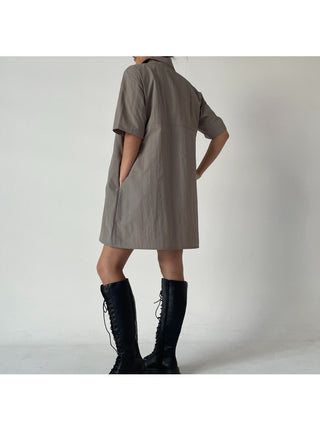 Summer Crinkly Anorak Midi Shirt Dress