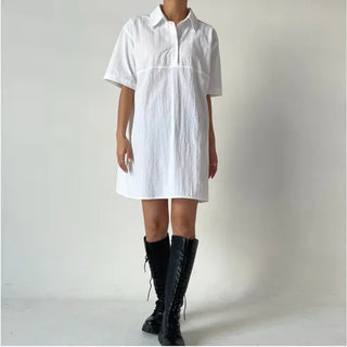 Summer Crinkly Anorak Midi Shirt Dress