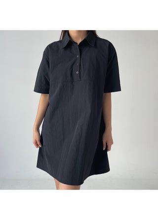 Summer Crinkly Anorak Midi Shirt Dress