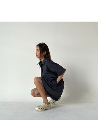 Summer Crinkly Anorak Midi Shirt Dress