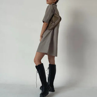 Summer Crinkly Anorak Midi Shirt Dress