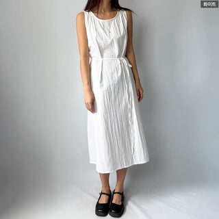 Sleeveless Crinkly Summer Long Dress for Wedding Guests