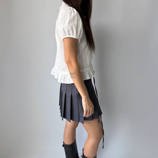 Jenny Puff Punched Lace Frill Short Sleeve Summer Blouse