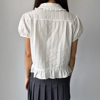Jenny Puff Punched Lace Frill Short Sleeve Summer Blouse