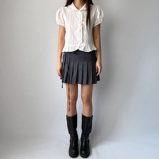 Jenny Puff Punched Lace Frill Short Sleeve Summer Blouse