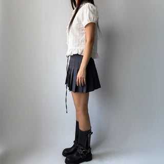 Jenny Puff Punched Lace Frill Short Sleeve Summer Blouse